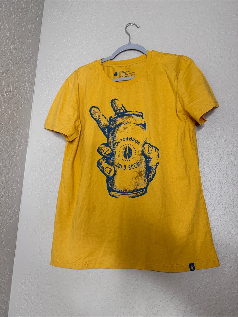 Dutch Bros womens Yellow Graphic Tee - Cold Brew Can Print
